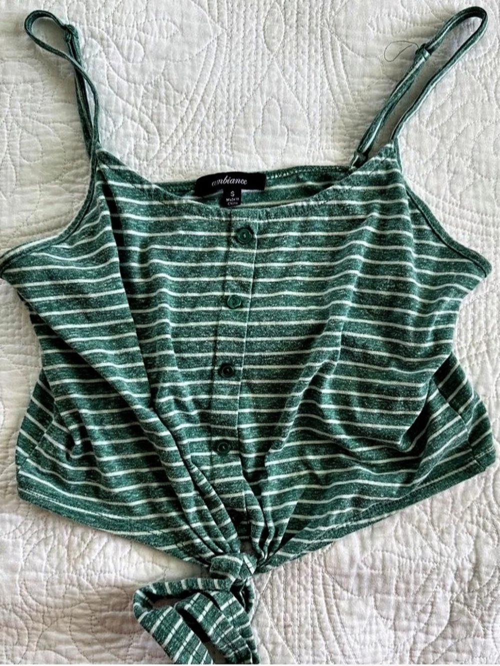 Ambiance Striped Tie-Front Crop Top S